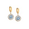 Σκουλαρίκια SENZA Steel Gold Plated, κρίκοι με γαλάζιο ματάκι και λευκές πέτρες - SSD4448GLB