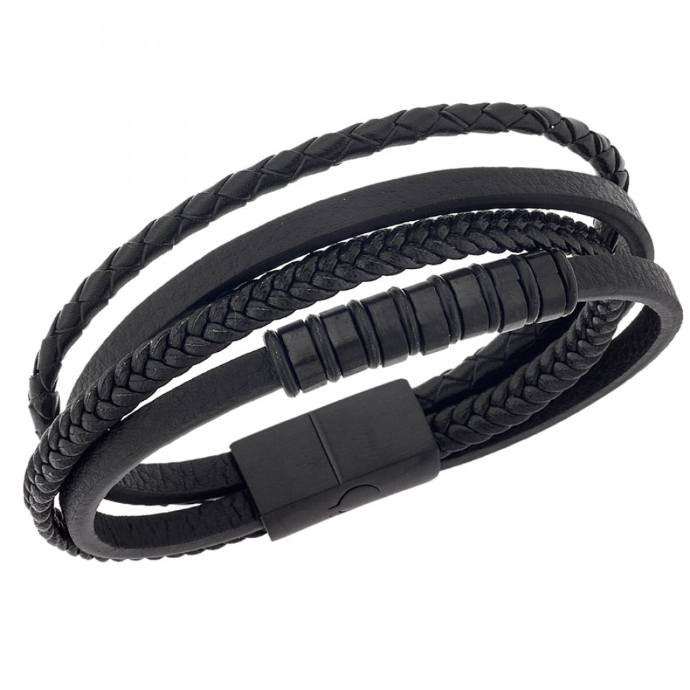 Βραχιόλι Senza Men's Steel Leather Strap - SSD4496BK