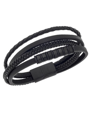 Βραχιόλι Senza Men's Steel Leather Strap - SSD4496BK