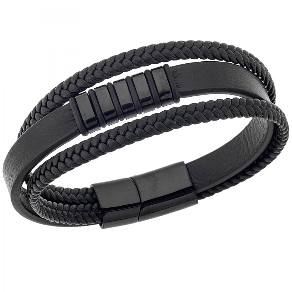 Βραχιόλι Senza Men's Steel Leather Strap - SSD4498BK