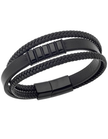 Βραχιόλι Senza Men's Steel Leather Strap - SSD4498BK