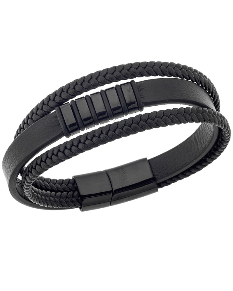 Βραχιόλι Senza Men's Steel Leather Strap - SSD4498BK