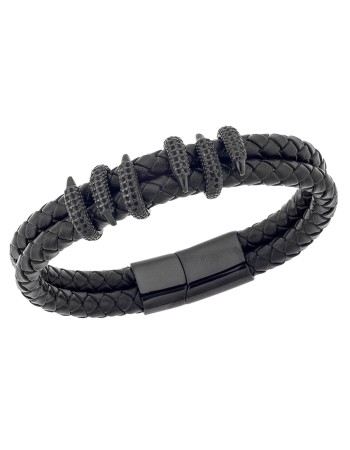 Βραχιόλι Senza Men's Steel Leather Strap - SSD4499BK