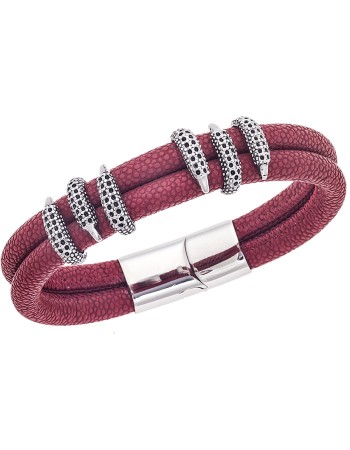 Βραχιόλι Senza Men's Steel Red Leather Strap - SSD4499SRD