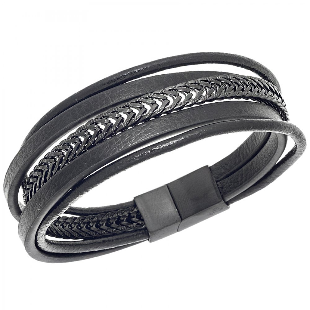 Βραχιόλι Senza Men's Steel Leather Strap - SSD4500BK