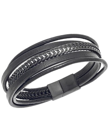 Βραχιόλι Senza Men's Steel Leather Strap - SSD4500BK