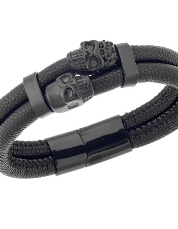 Βραχιόλι Senza Men's Steel Leather Strap - SSD4501BK