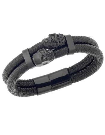 Βραχιόλι Senza Men's Steel Leather Strap - SSD4501BK