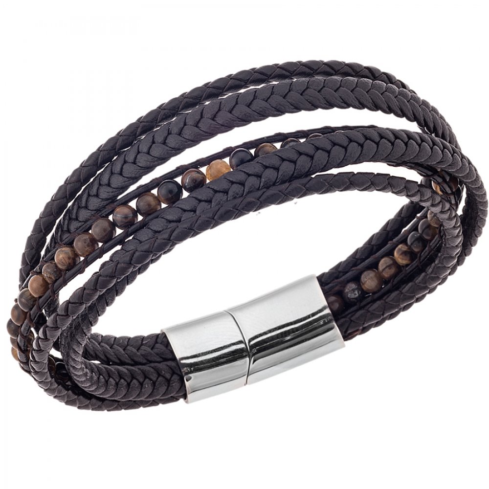 Βραχιόλι Senza Men's Steel Brown Leather Strap - SSD4502BN