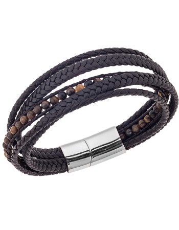 Βραχιόλι Senza Men's Steel Brown Leather Strap - SSD4502BN