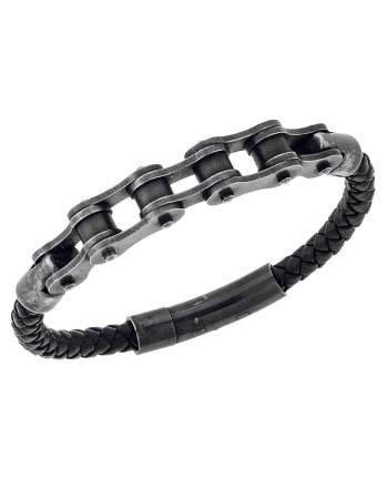 Βραχιόλι Senza Men's Steel Leather Strap - SSD4505BK