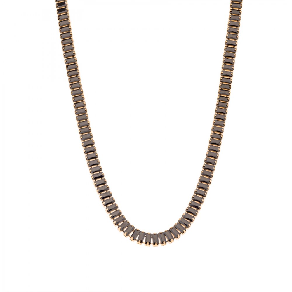 Κολιέ Γυναικείο SENZA με Μαύρες Πέτρες από Επιχρυσωμένο Ατσάλι - SSD4598GBK