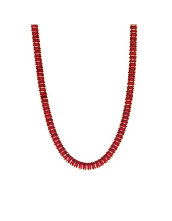 Κολιέ Γυναικείο SENZA με Κόκκινες Πέτρες από Επιχρυσωμένο Ατσάλι - SSD4598GRD
