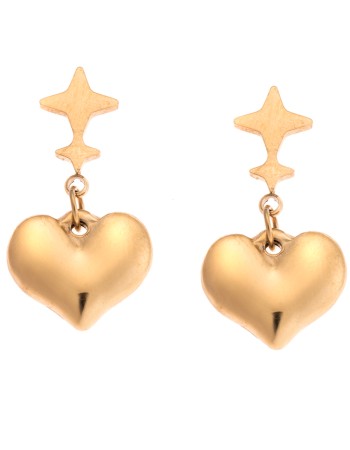 Σκουλαρίκια Γυναικεία SENZA Με Κρεμαστή Καρδιά από Επιχρυσωμένο Ατσάλι - SSD4622GD