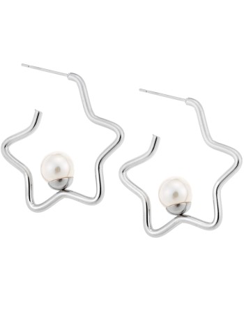 Σκουλαρίκια Γυναικεία SENZA Κρίκοι Με Αστέρι και Πέρλα από Ατσάλι - SSD4635SR