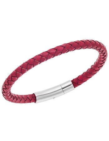 Βραχιόλι Senza Men's Steel Red Leather Strap - SSD4650SRD