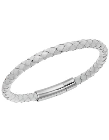 Βραχιόλι Senza Men's Steel White Leather Strap - SSD4650SWH