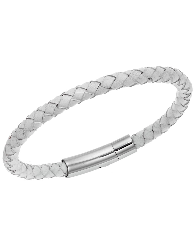 Βραχιόλι Senza Men's Steel White Leather Strap - SSD4650SWH