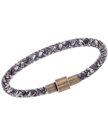 Βραχιόλι Senza Men's Steel Black&White Leather Strap - SSD4651GWH