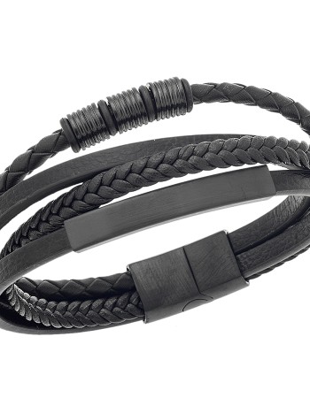 Βραχιόλι Senza Men's Steel Black Leather Strap - SSD4655BK