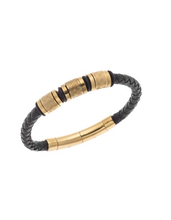 Βραχιόλι Senza Men's Steel Black Leather Strap - SSD4657-1GD