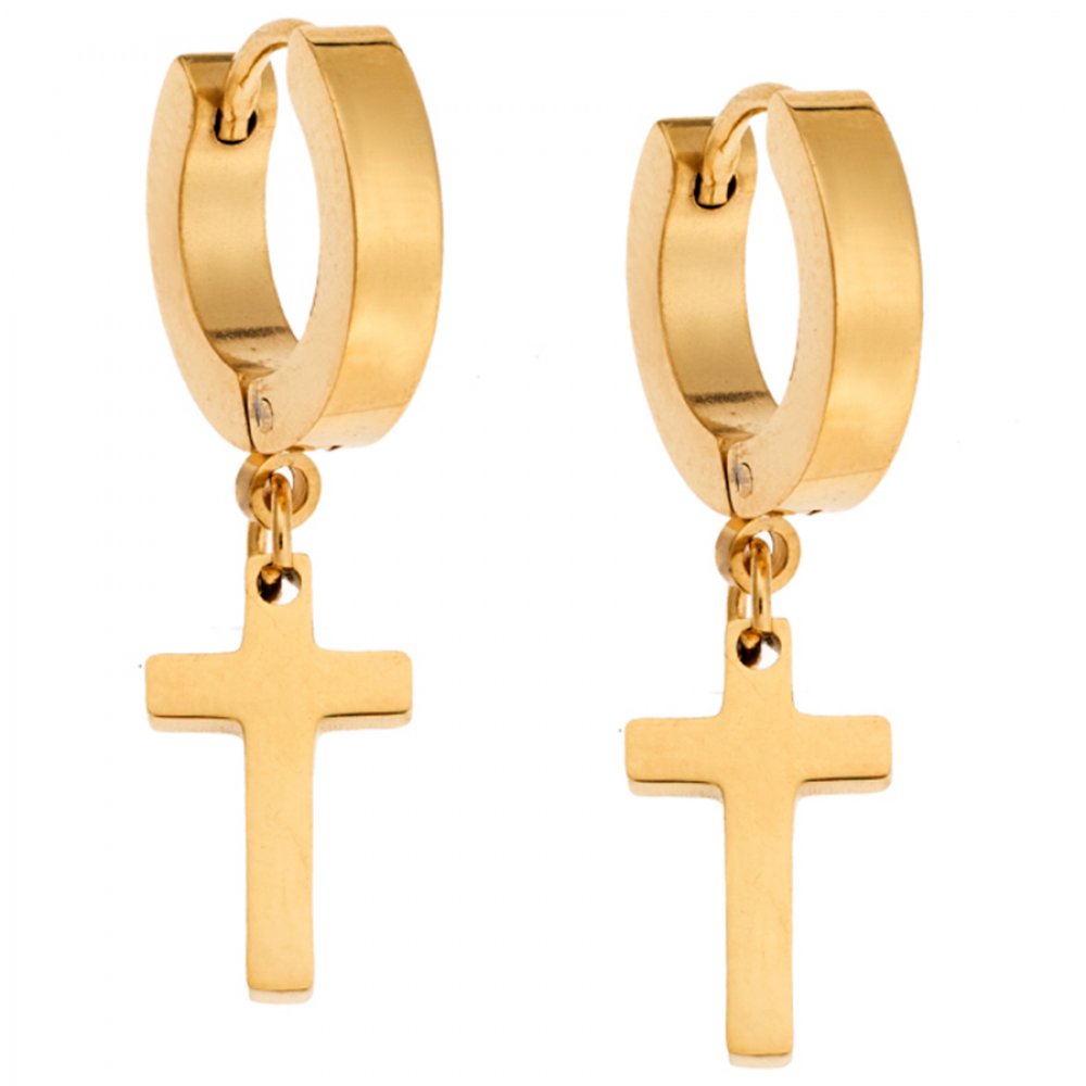 Σκουλαρίκια Γυναικεία SENZA Gold Plated Steel με κρεμαστό σταυρό - SSD4707GD