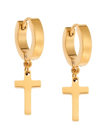Σκουλαρίκια Γυναικεία SENZA Gold Plated Steel με κρεμαστό σταυρό - SSD4707GD