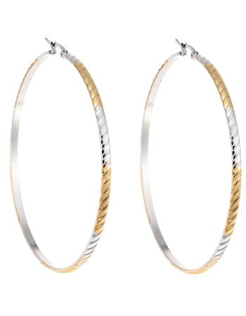 Σκουλαρίκια Κρίκοι SENZA Gold Plated Steel Δίχρωμο 7 cm - SSD4728SGD