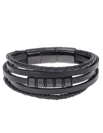 Βραχιόλι Senza Men's Steel Black Leather Strap - SSD4778BK