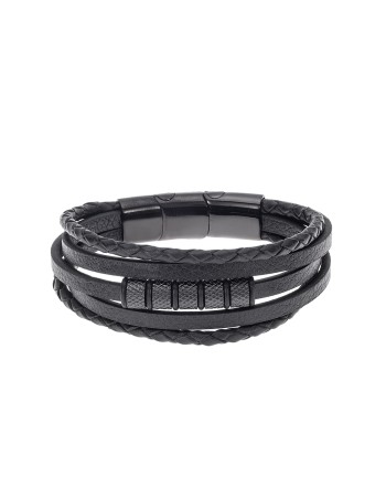 Βραχιόλι Senza Men's Steel Black Leather Strap - SSD4778BK
