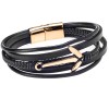 Βραχιόλι Senza Men's Steel Black Leather Strap Με Χρυσή Άγκυρα - SSD4781GBK