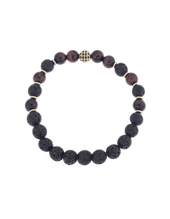 Βραχιόλι Senza Men's Black Lava & Red Tiger Eye - SSD4799