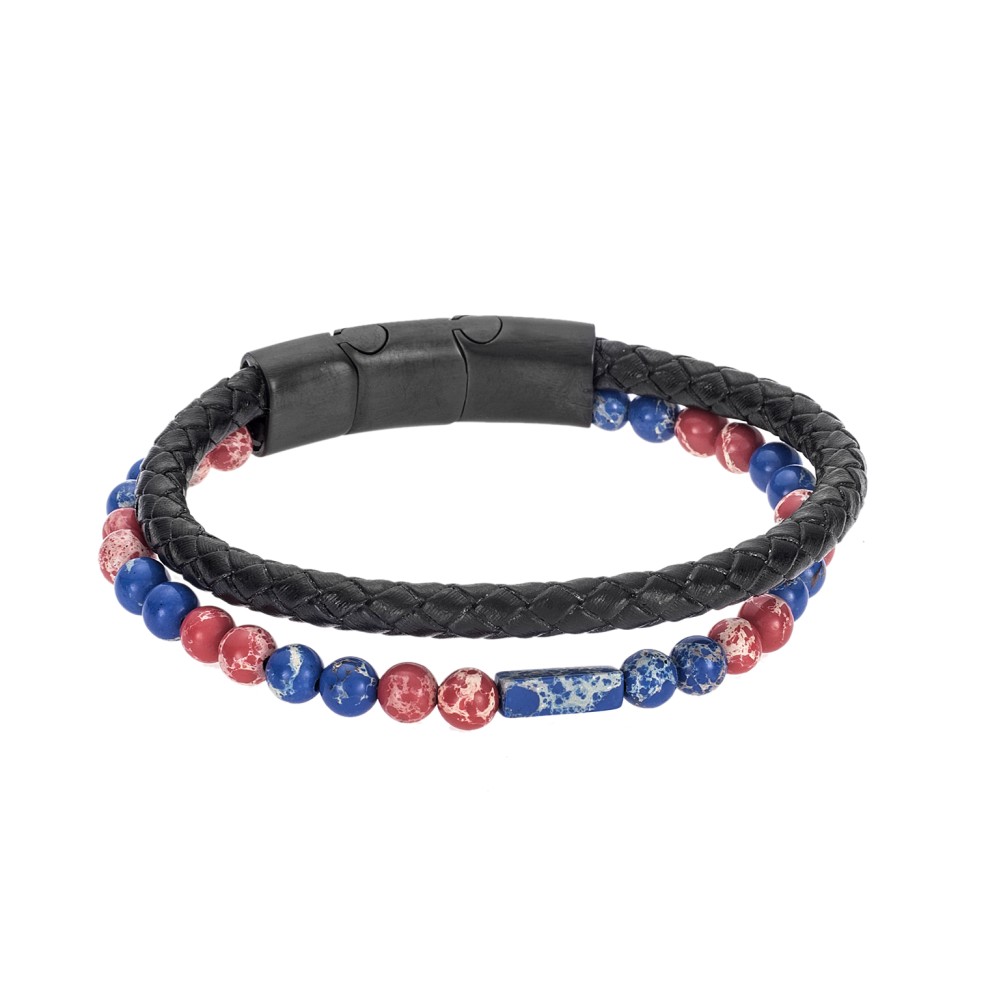 Βραχιόλι Senza Men's Steel Multicolor & Black Leather Strap - SSD4868BKMU