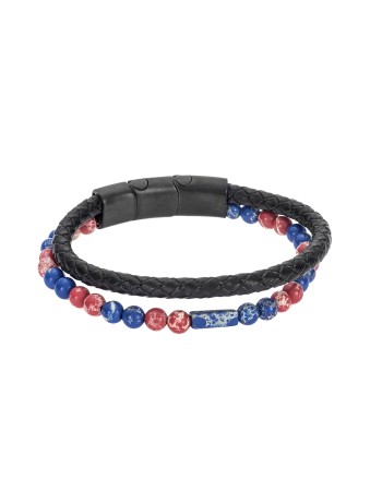 Βραχιόλι Senza Men's Steel Multicolor & Black Leather Strap - SSD4868BKMU