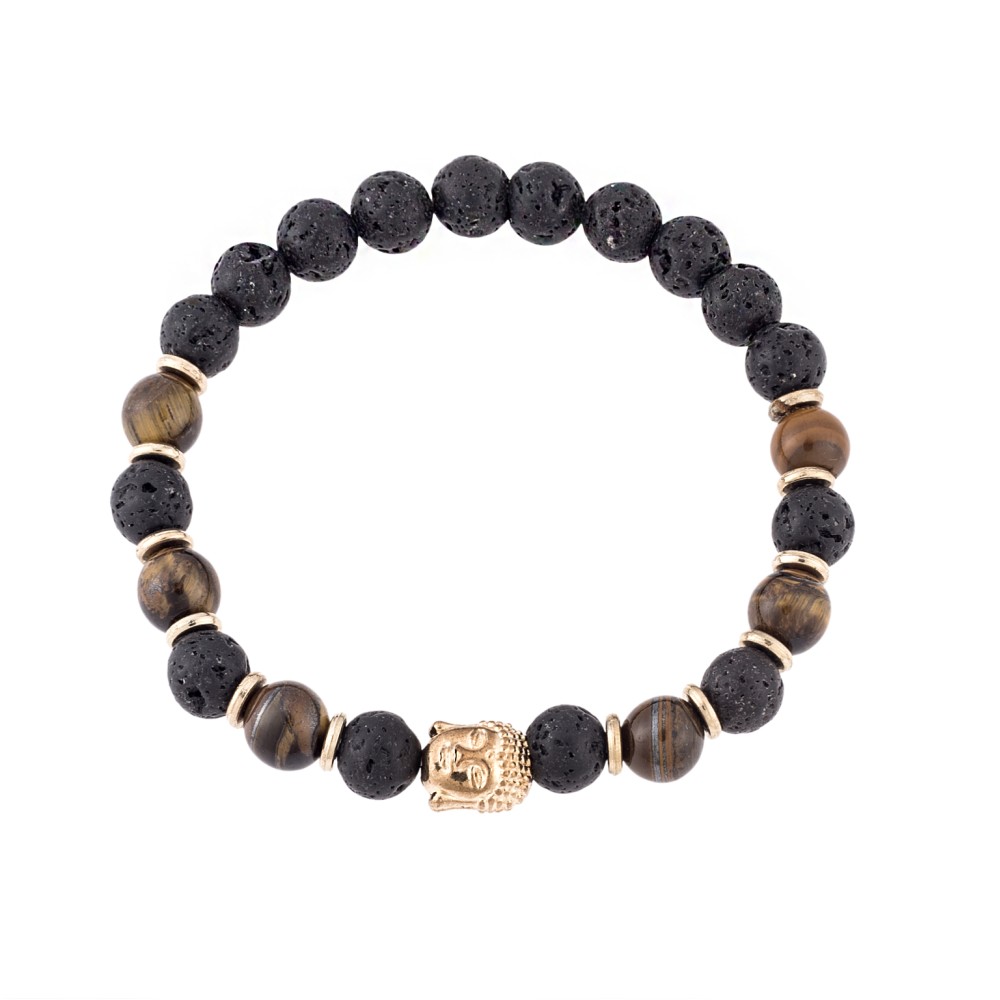 Βραχιόλι Senza Men's Lava Stone-Tiger Eye Black & Brown - SSD4869BBN