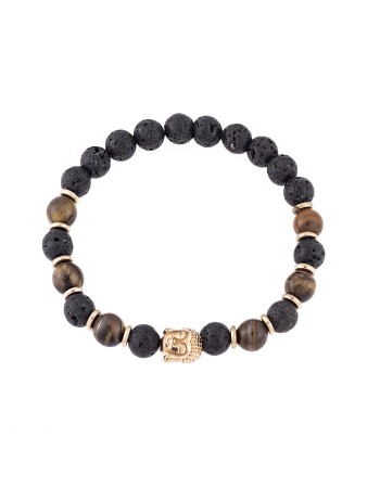 Βραχιόλι Senza Men's Lava Stone-Tiger Eye Black & Brown - SSD4869BBN