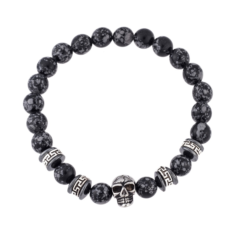 Βραχιόλι Senza Men's Obsidian Stone with Skull, Black - SSD4870BK