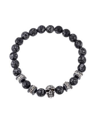 Βραχιόλι Senza Men's Obsidian Stone with Skull, Black - SSD4870BK