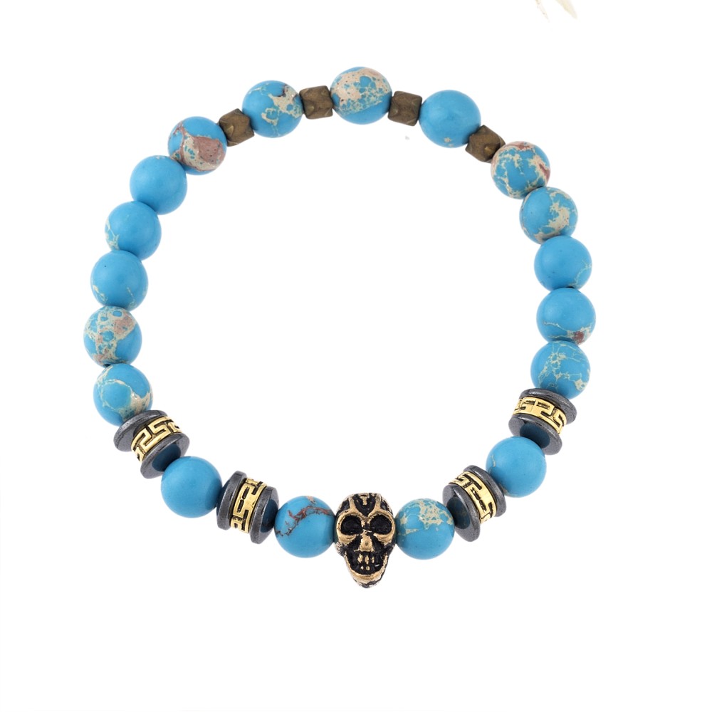 Βραχιόλι Senza Men's Obsidian Stone with Skull, Black - SSD4870GBL