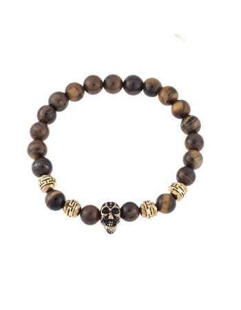 Βραχιόλι Senza Men's Brown Tiger Eye Stones with Skull - SSD4870GBN