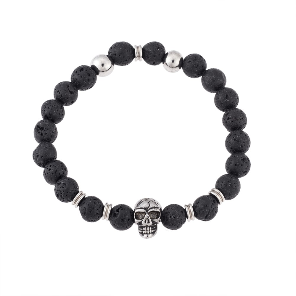 Βραχιόλι Senza Men's Lava with Skull, Black & Silver - SSD4870SBK
