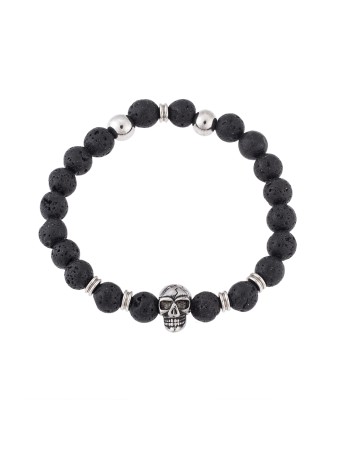 Βραχιόλι Senza Men's Lava with Skull, Black & Silver - SSD4870SBK