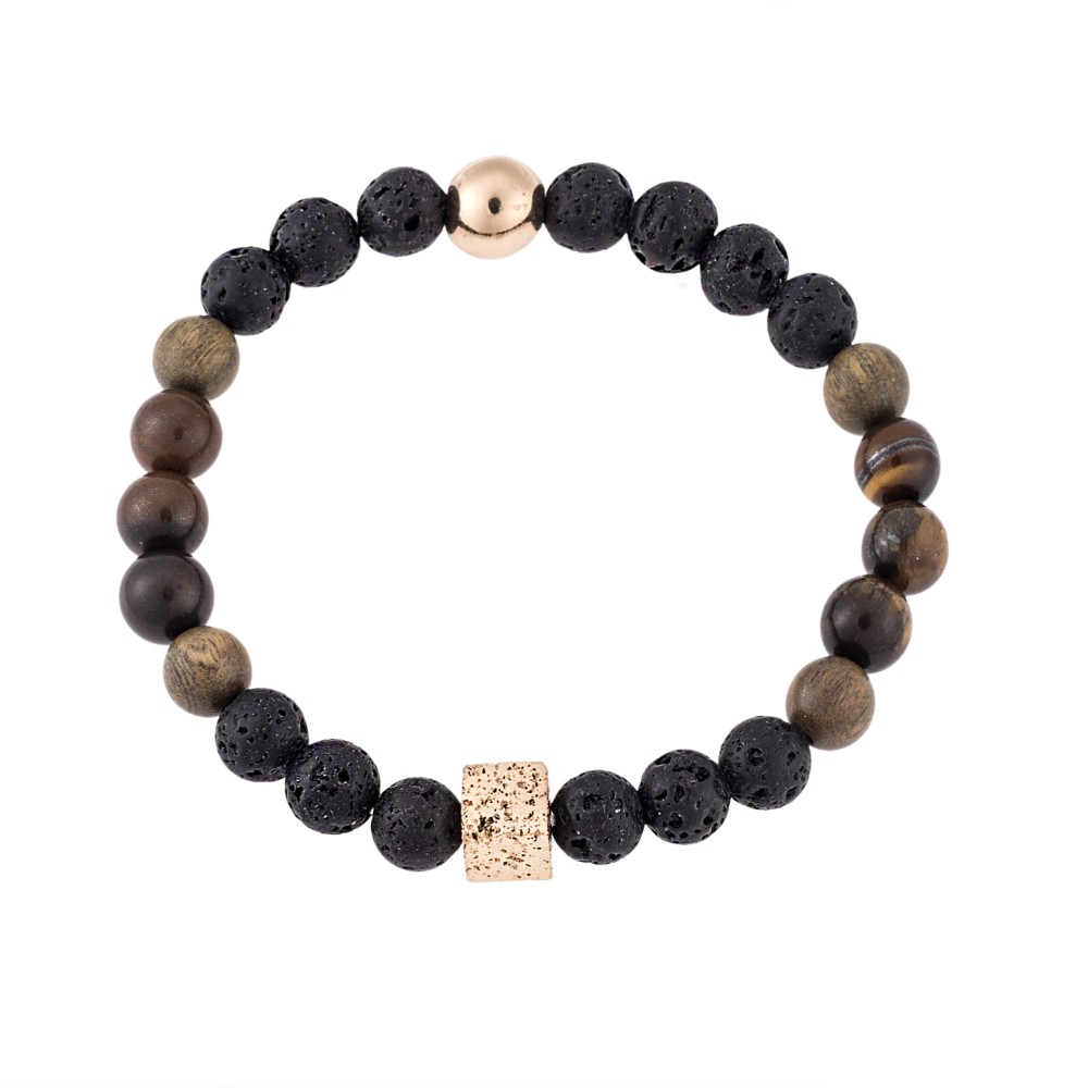 Βραχιόλι Senza Men's Lava & Sandalwood Stones - SSD4871GBK