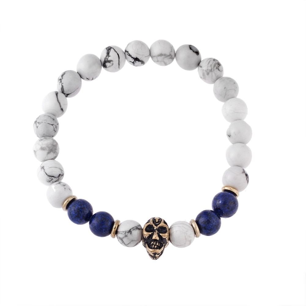 Βραχιόλι Senza Men's American Howlite & Lapis Lazuli with Skull - SSD4872GWBL