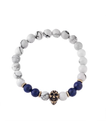Βραχιόλι Senza Men's American Howlite & Lapis Lazuli with Skull - SSD4872GWBL