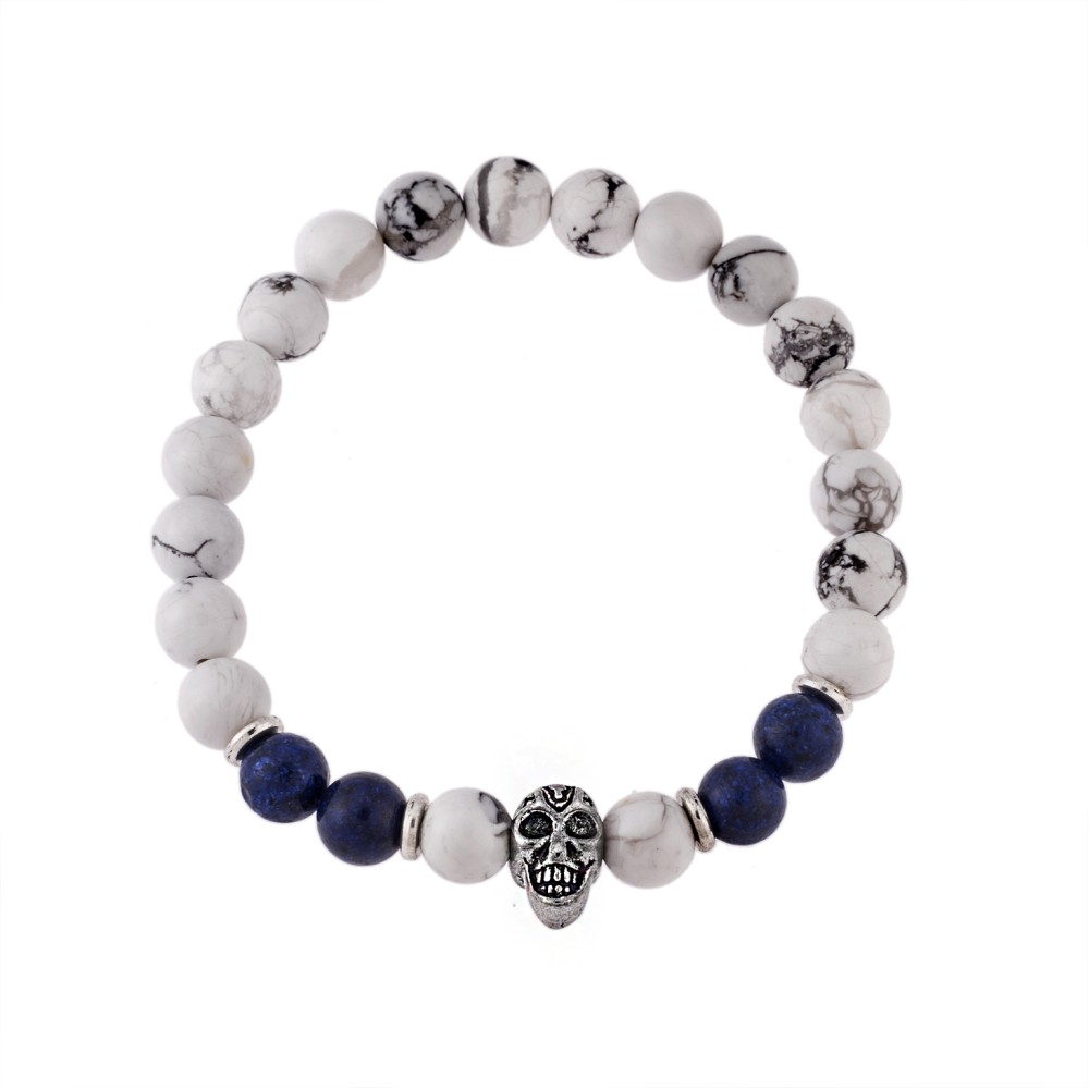 Βραχιόλι Senza Men's American Howlite & Lapis Lazuli Stones with Skull - SSD4872SWBL