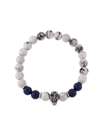 Βραχιόλι Senza Men's American Howlite & Lapis Lazuli Stones with Skull - SSD4872SWBL
