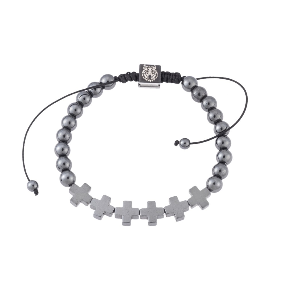 Βραχιόλι Senza Men's Hematite with Cross, Black Cord - SSD4873BK