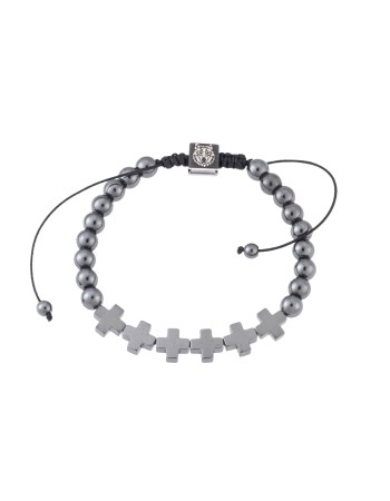 Βραχιόλι Senza Men's Hematite with Cross, Black Cord - SSD4873BK