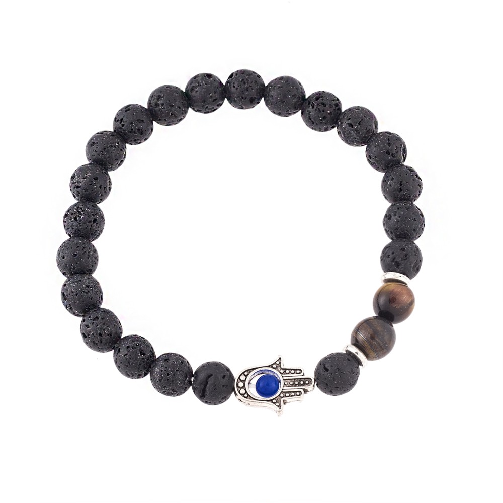 Βραχιόλι Senza Men's Black Lava & Brown Τiger Eye - SSD4875BKBN